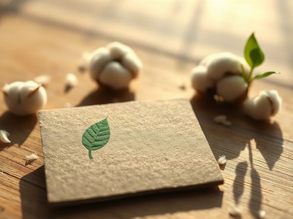 Zbliżenie na ekologiczną etykietę z wytłoczonym liściem na papierze z recyklingu, symbolizującą certyfikat jakości.