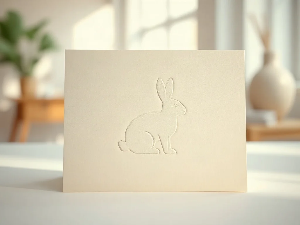 Elegancki, wytłoczony symbol króliczka na matowym papierze w odcieniach beżu, podkreślający estetykę certyfikatu jakości.