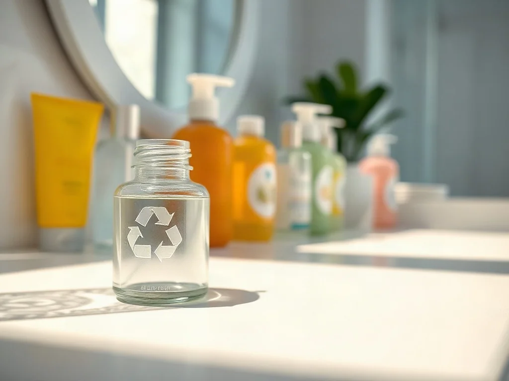 Zbliżenie na symbole recyklingu i daty ważności na opakowaniach kosmetyków, ilustrujące oznaczenia produktów.