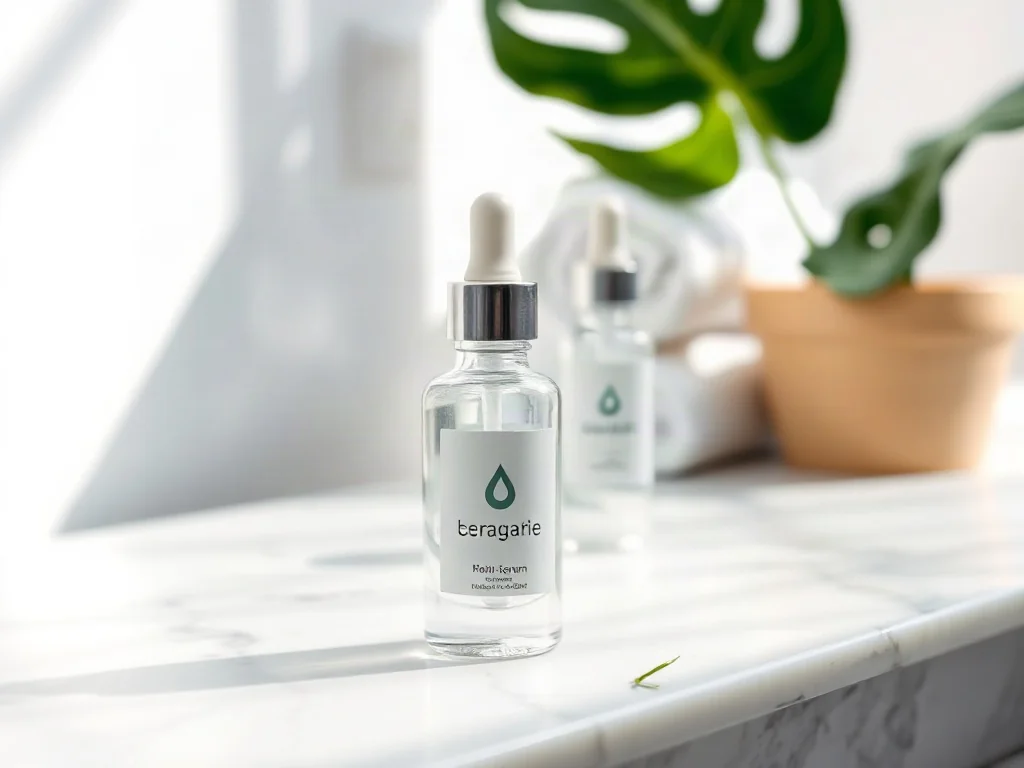 Dwie buteleczki serum na marmurowym blacie, symbolizujące wybór między gliceryną a kwasem hialuronowym w pielęgnacji.