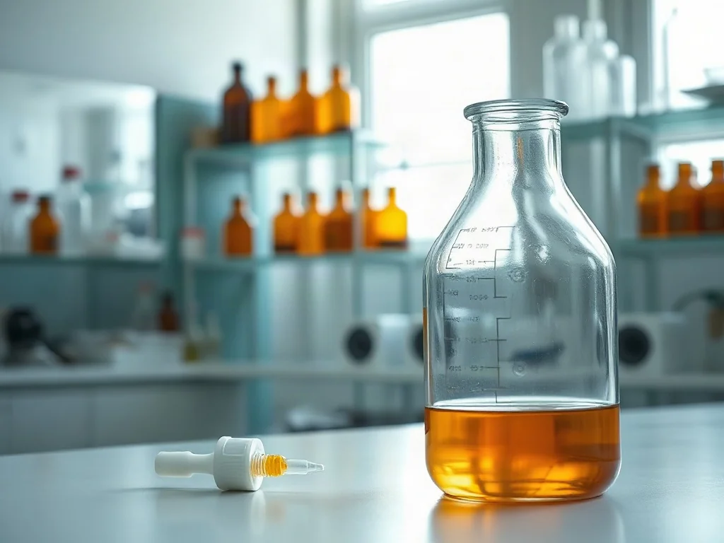 Profesjonalne laboratorium z naczyniami chemicznymi, ilustrujące proces badania i analizy konserwantów.