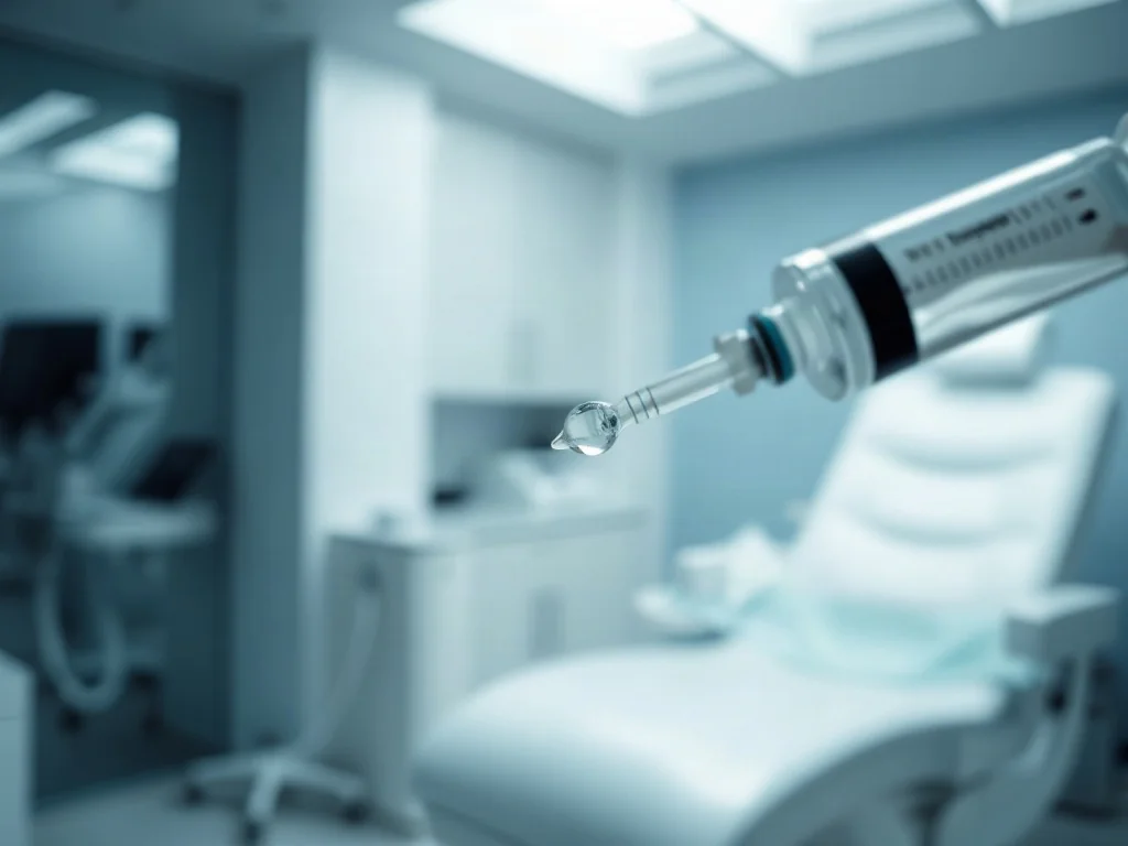 Profesjonalna strzykawka z serum przygotowana do zabiegu mezoterapii w nowoczesnym gabinecie medycyny estetycznej.